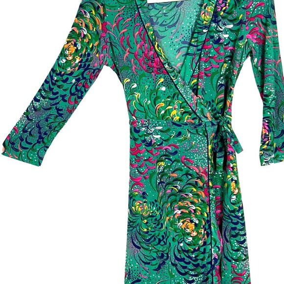BCBGMaxazria Teal, Floral Wrap Dress, size XS, 95% Polyester & 5% Spandex - Picture 4 of 14